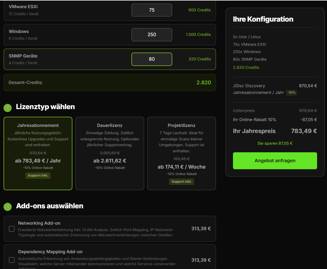 JDisc Discovery Lizenzrechner